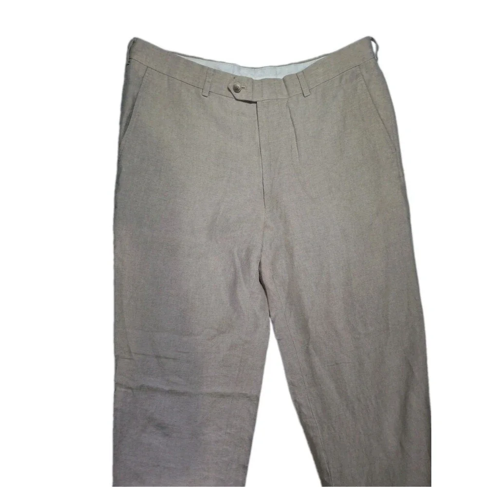 Jonh Nordstrom 36R Linen Dress Pants Luxury Beach Leisure Cream Trousers Vaca